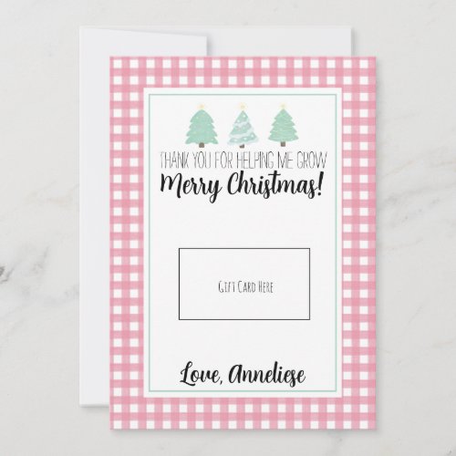 Watercolor Pastel Tree Teacher Christmas Gift Card