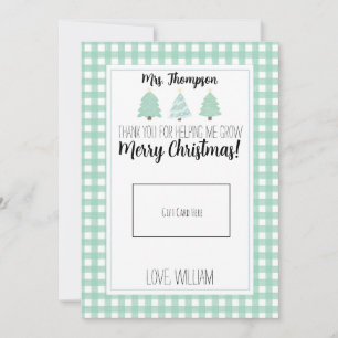 Watercolor Pastel Tree Teacher Christmas Gift Card