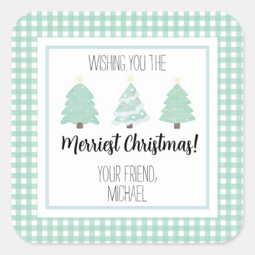 Watercolor Pastel Tree Teacher Christmas Gift Card Square Sticker