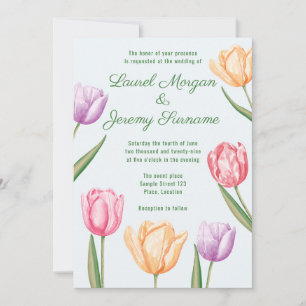Watercolor Pastel Tulip Flowers Spring Wedding Invitation