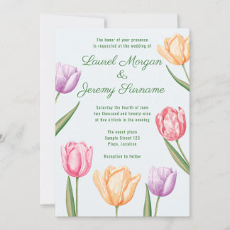 Watercolor Pastel Tulip Flowers Spring Wedding Invitation