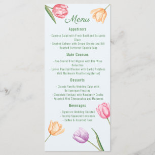 Watercolor Pastel Tulip Flowers Spring Wedding Menu