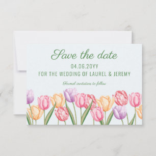 Watercolor Pastel Tulip Flowers Spring Wedding Save The Date