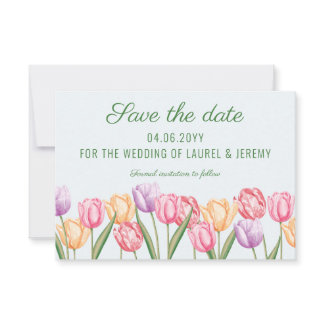 Watercolor Pastel Tulip Flowers Spring Wedding Save The Date