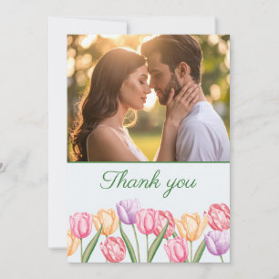 Watercolor Pastel Tulip Flowers Spring Wedding Thank You Card