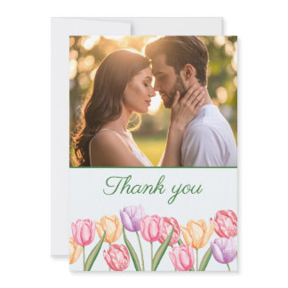 Watercolor Pastel Tulip Flowers Spring Wedding Thank You Card