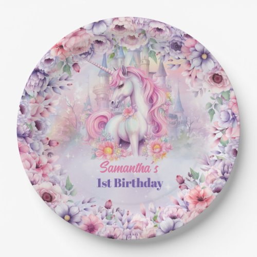 Watercolor Pastel Unicorn and Fairytale Castle  Paper Plates