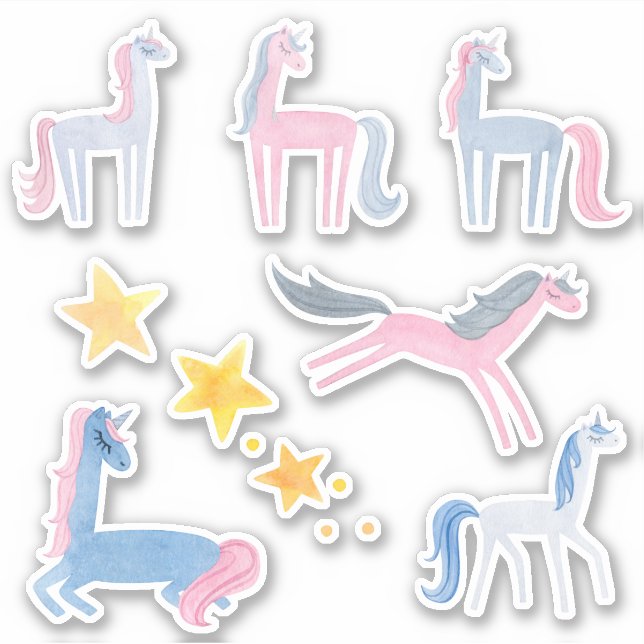 watercolor pastel unicorns sticker pack (Front)