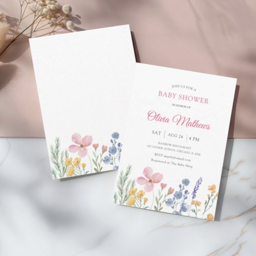 Watercolor Pastel Wildflower Baby Shower  Invitation