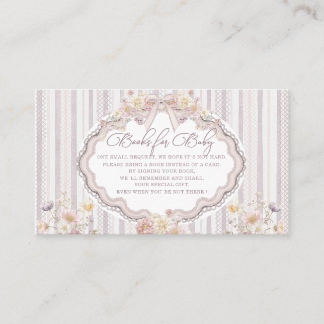   Watercolor pastel wildflower bow lace baby showe Enclosure Card (Front)