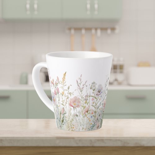 Watercolor Pastel Wildflowers  Latte Mug