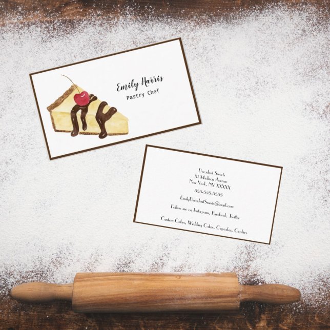 Watercolor Pastry Chef Cheesecake Business Card