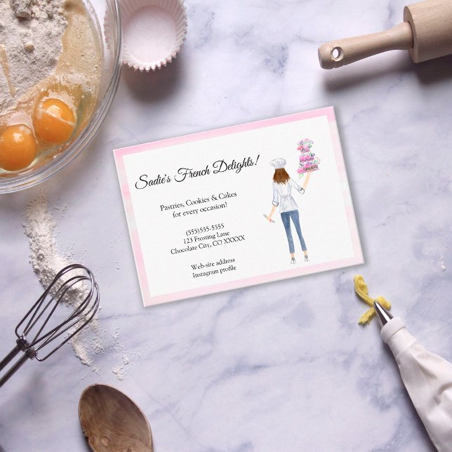 Watercolor Pastry Chef With Wedding Cake Business Card (Creator Uploaded)