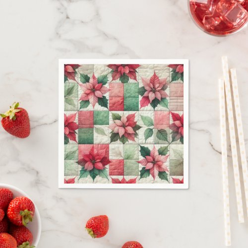 Watercolor Patchwork Poinsettia Decoupage Napkins