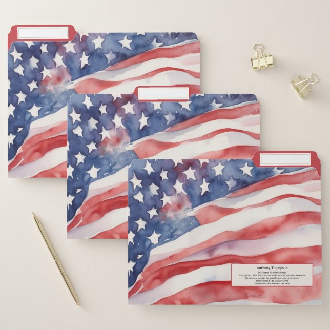 Watercolor Patriotic American Flag File Folder (Set)