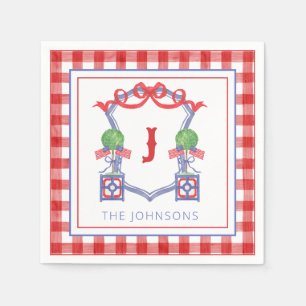 Watercolor Patriotic American Flag Topiary Crest Napkins