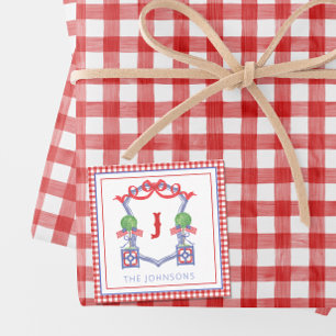 Watercolor Patriotic American Flag Topiary Crest Note Card