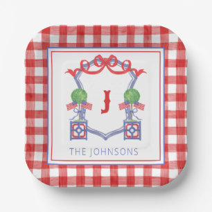 Watercolor Patriotic American Flag Topiary Crest Paper Plates