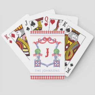 Watercolor Patriotic American Flag Topiary Crest Poker Cards