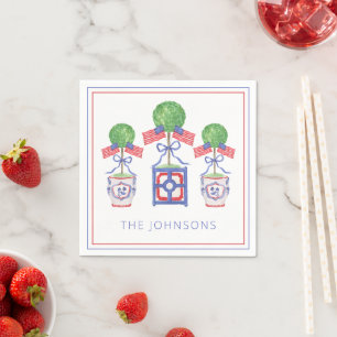 Watercolor Patriotic American Flag Topiary Gift Napkins