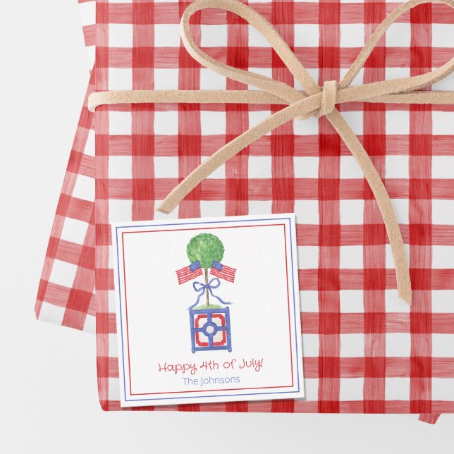 Watercolor Patriotic American Flag Topiary Gift Note Card (Creator Uploaded)