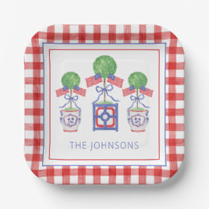 Watercolor Patriotic American Flag Topiary Paper Plates