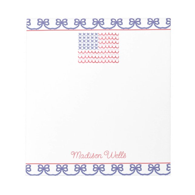 Watercolor Patriotic Bow American Flag Notepad (Front)