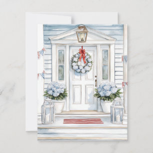 Watercolor Patriotic Porch Summer Note Card