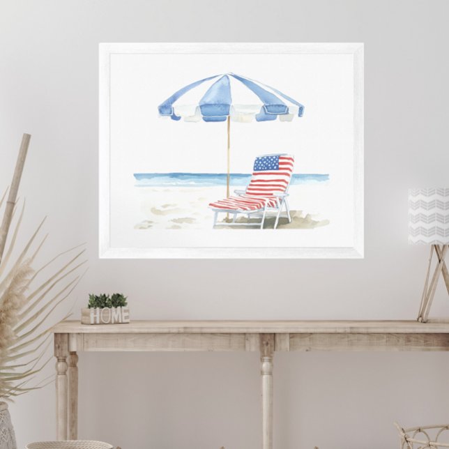 Watercolor Patriotic Red White & Blue Beach Scene Poster (Creator Uploaded)