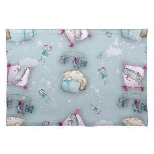 Watercolor pattern cute sleeping kittens and their cloth placemat