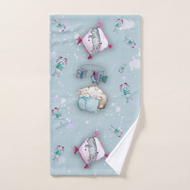 Watercolor pattern cute sleeping kittens and their hand towel  (Hand Towel)
