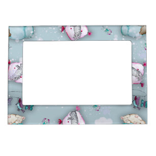Watercolor pattern cute sleeping kittens and their magnetic frame