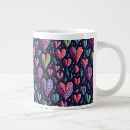 Watercolor Pattern Hearts Vibrant Colors  Giant Coffee Mug