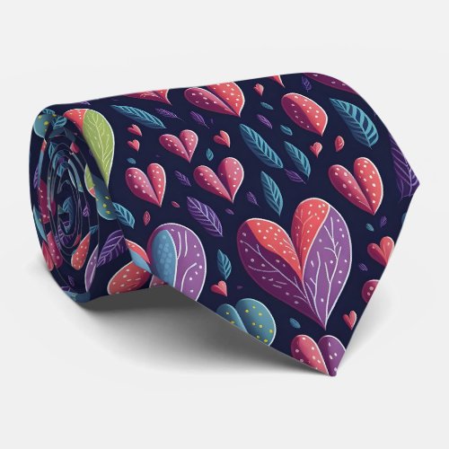 Watercolor Pattern Hearts Vibrant Colors Neck Tie