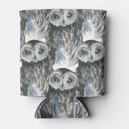 Watercolor pattern large owl depiction can cooler