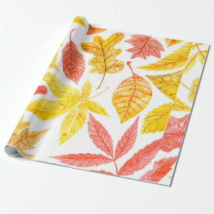 Watercolor pattern made of various colorful autumn wrapping paper