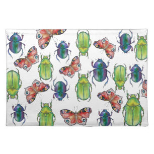Watercolor pattern of beetles and butterflies cloth placemat