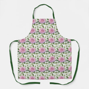 Watercolor Pattern Of Pink And Lavender Roses Apron