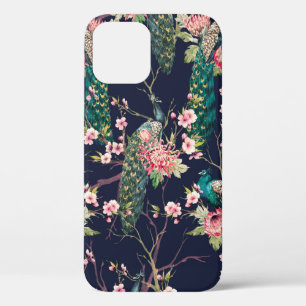 watercolor pattern peacock on a tree cherry,flower iPhone 12 case