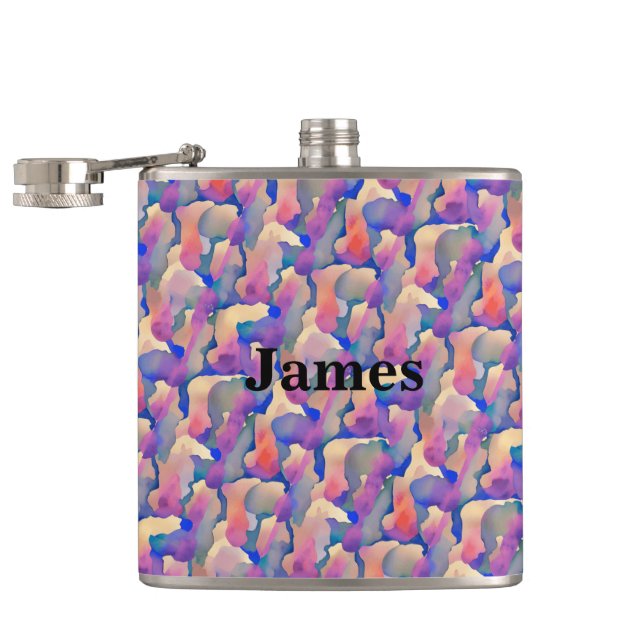 Watercolor Pattern Personalized Flask (Opened)