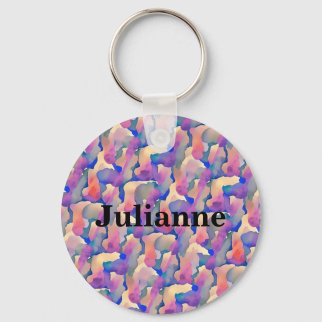 Watercolor Pattern Personalized Keychain (Front)