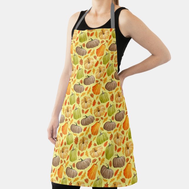 Watercolor Pattern Pumpkins Autumn Leaves Apron (Insitu)