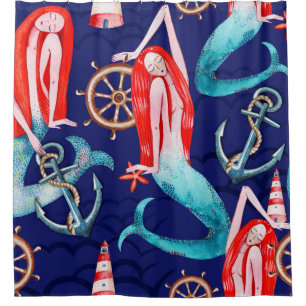 Watercolor pattern sea shower curtain