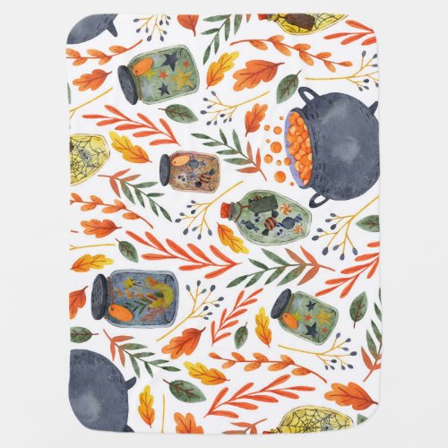 Watercolor Pattern with Autumn Foliage Baby Blanket
