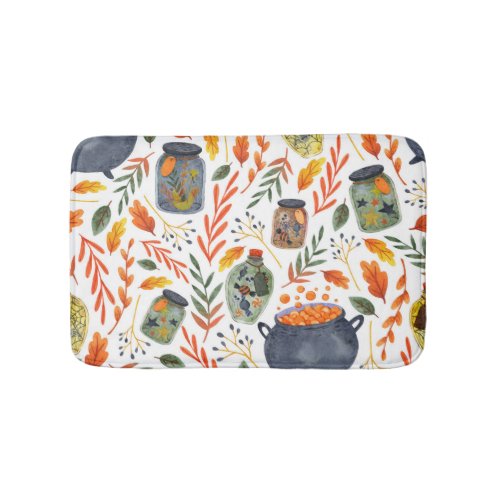 Watercolor Pattern with Autumn Foliage Bath Mat