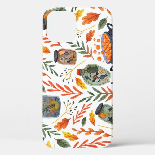Watercolor Pattern with Autumn Foliage iPhone 12 Case