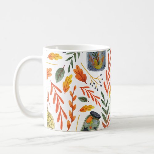 Watercolor Pattern with Autumn Foliage Coffee Mug