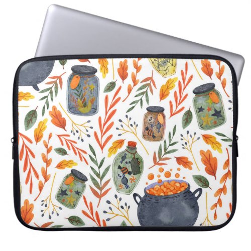 Watercolor Pattern with Autumn Foliage Laptop Sleeve