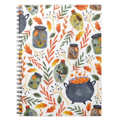Watercolor Pattern with Autumn Foliage Notebook