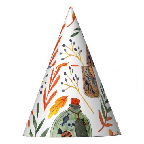 Watercolor Pattern with Autumn Foliage Party Hat